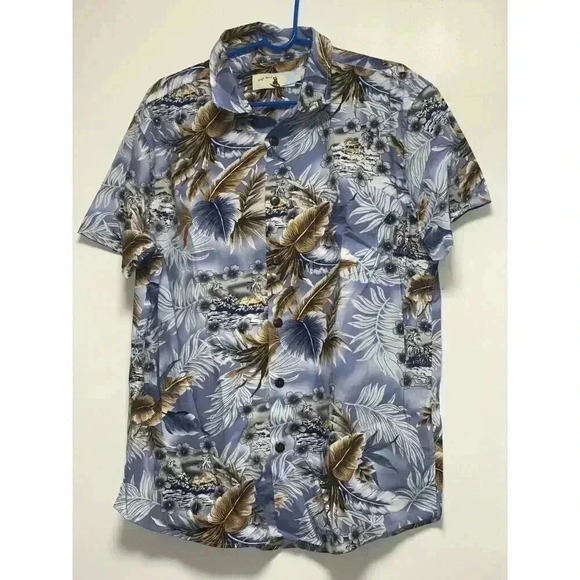 High Surf Blue & Beige Hawaiian Short Sleeve Shirt Men's Size Large - Picture 2 of 9